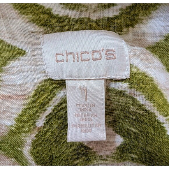 Chico’s 100% Linen Jacket Ikat Print 3/4 Sleeve Single Button Size 1 M / 8-10 - Picture 6 of 7